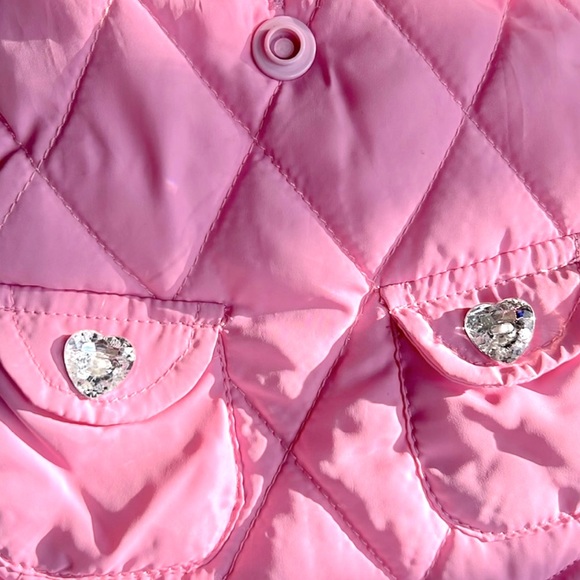 Baby Pink XXS Doggy Puffer Jacket w/Rhinestone Crown & Jewel 💎 Heart Buttons - Picture 3 of 5